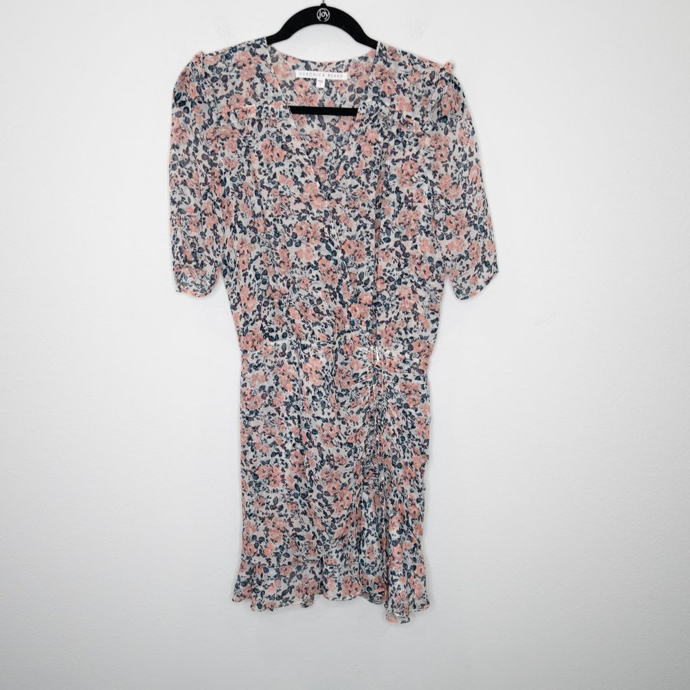 Veronica Beard Dakota Dress Gardenia Floral Print Ruched Mini Silk N14 - Picture 2 of 9